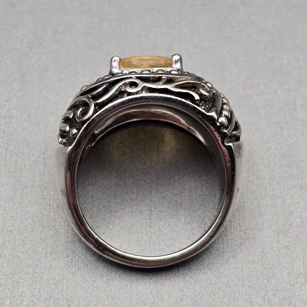 Sterling Silver & Citrine Dome Ring Size 6.5 Ornate Scrollwork Signed K 9.91g - Picture 5 of 13